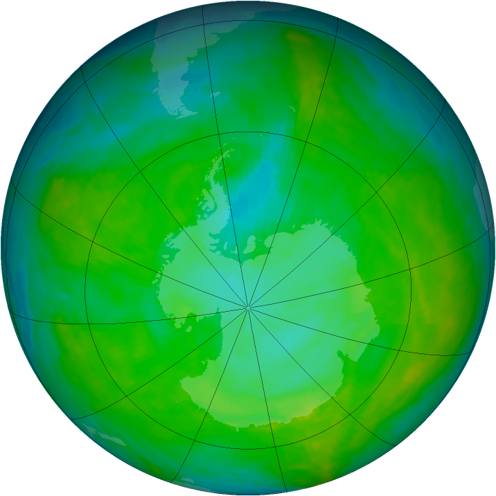 Antarctic ozone map for 27 December 1984